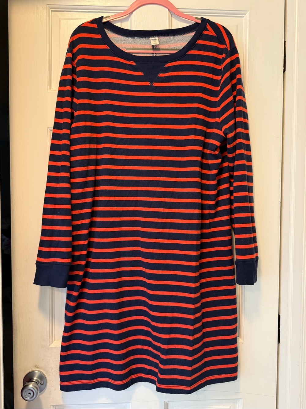Women’s Long-Sleeve Navy and Red Stripe sweatshirt dress by old navy sz XL